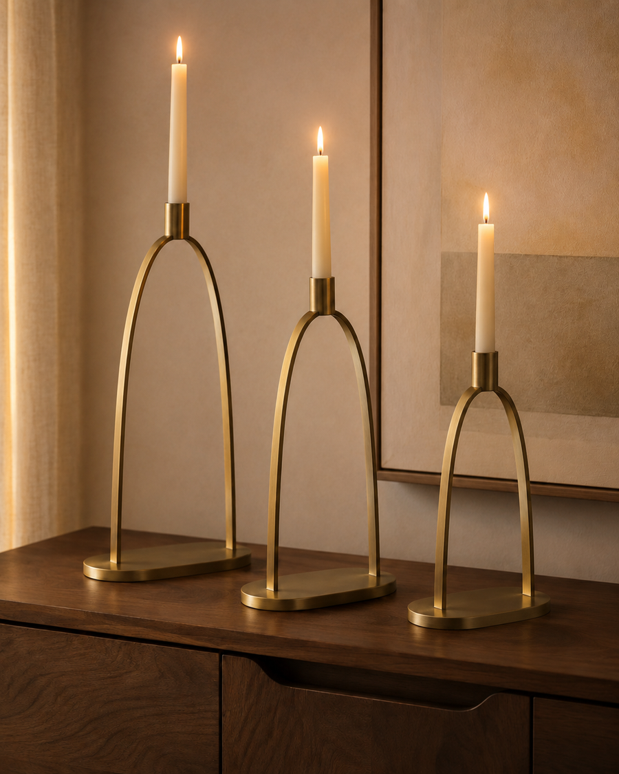 Briarstone Brass Arch Candle Holder Set