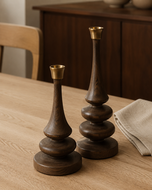 Briarstone Espresso Wood Candle Holder Set