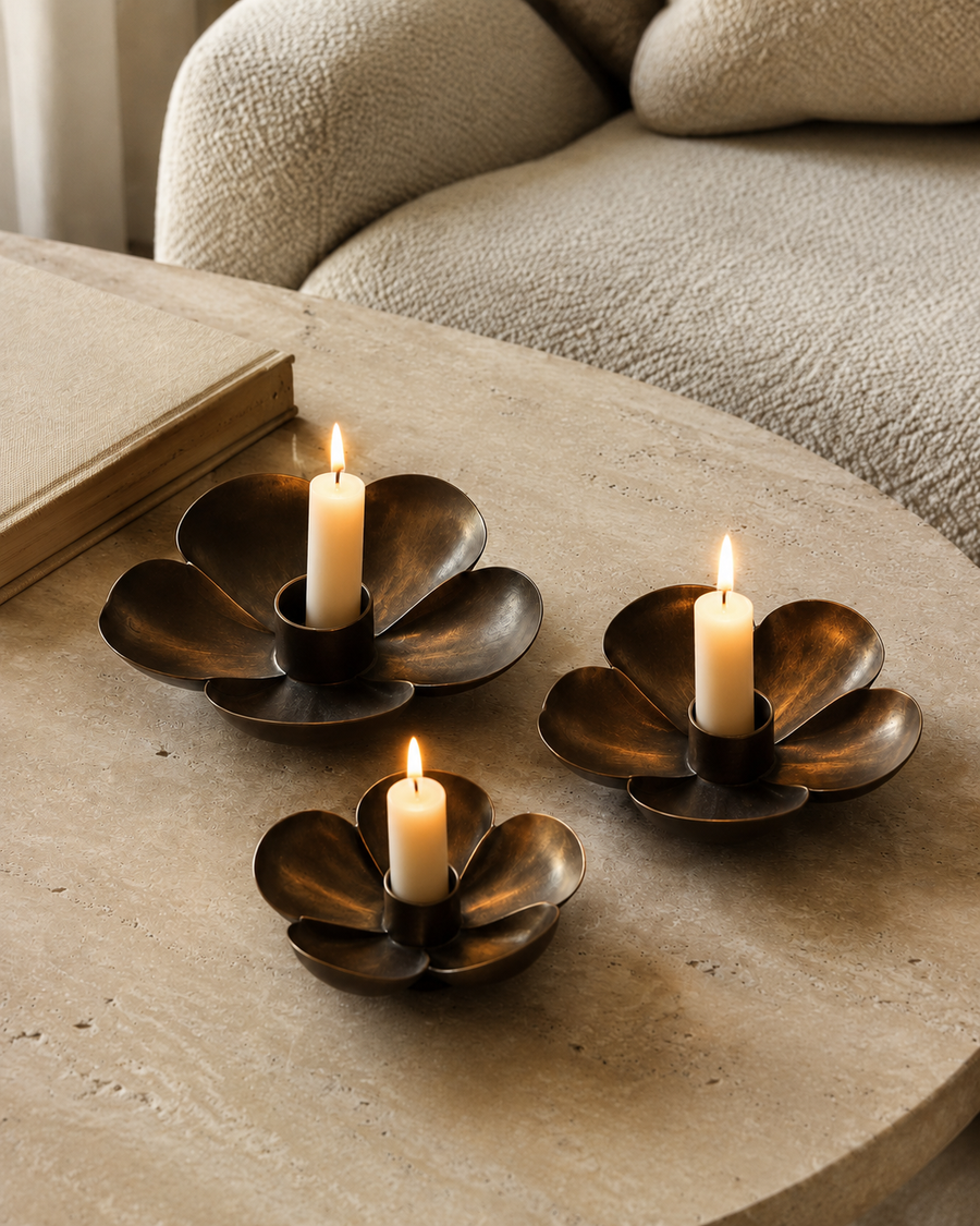 Briarstone Bronze Petal Candle Holder Set