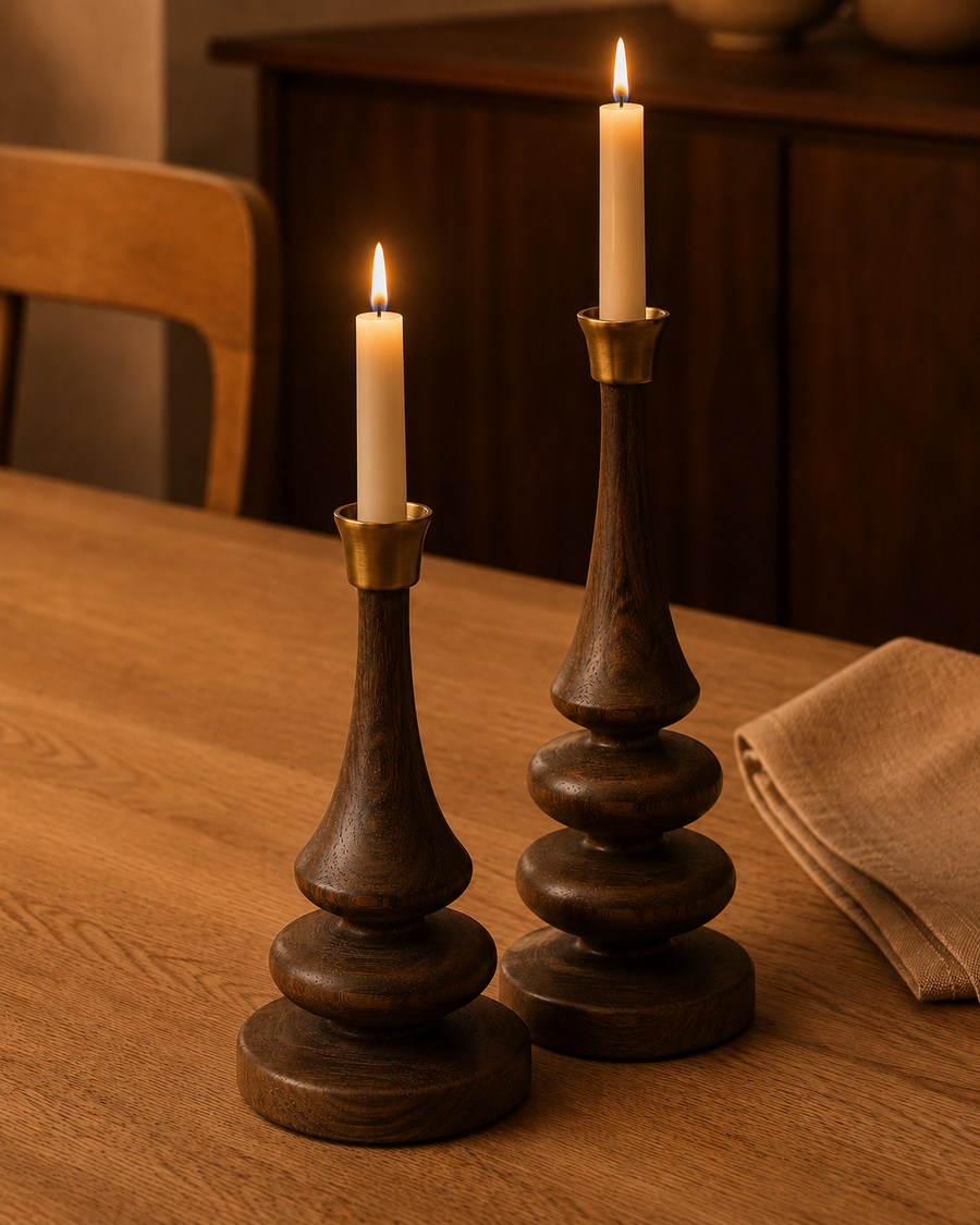 Briarstone Espresso Wood Candle Holder Set