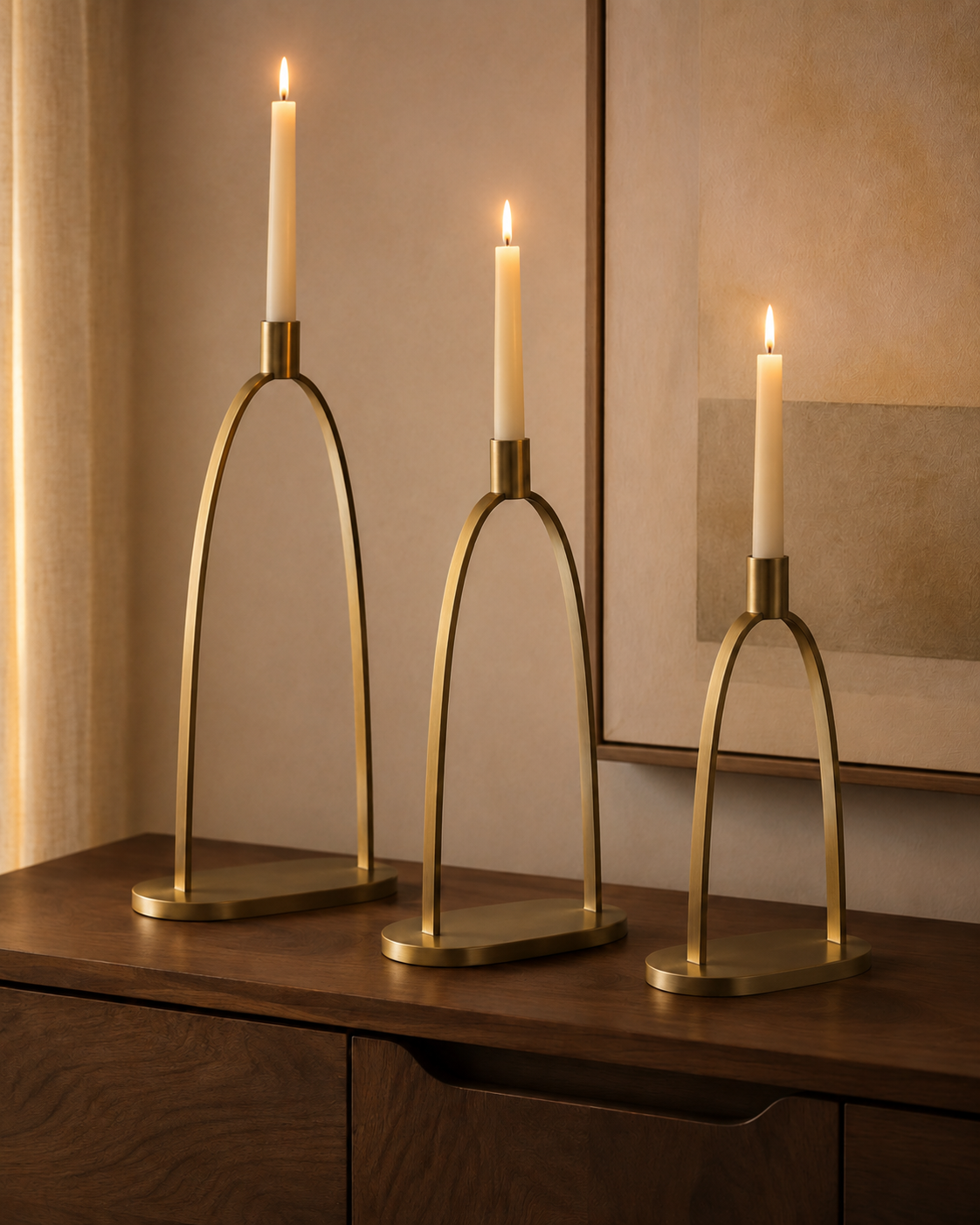 Briarstone Brass Arch Candle Holder Set